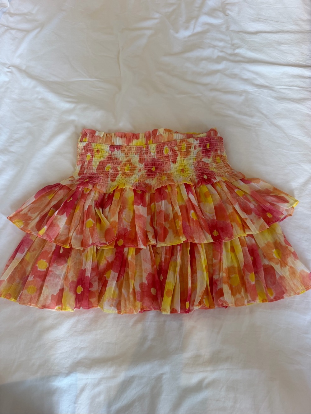 Floral Tiered Ruffle Skirt in Pink and Yellow